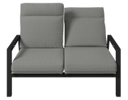 Gartenbank 2er mit grauen Polstern, Vorderansicht