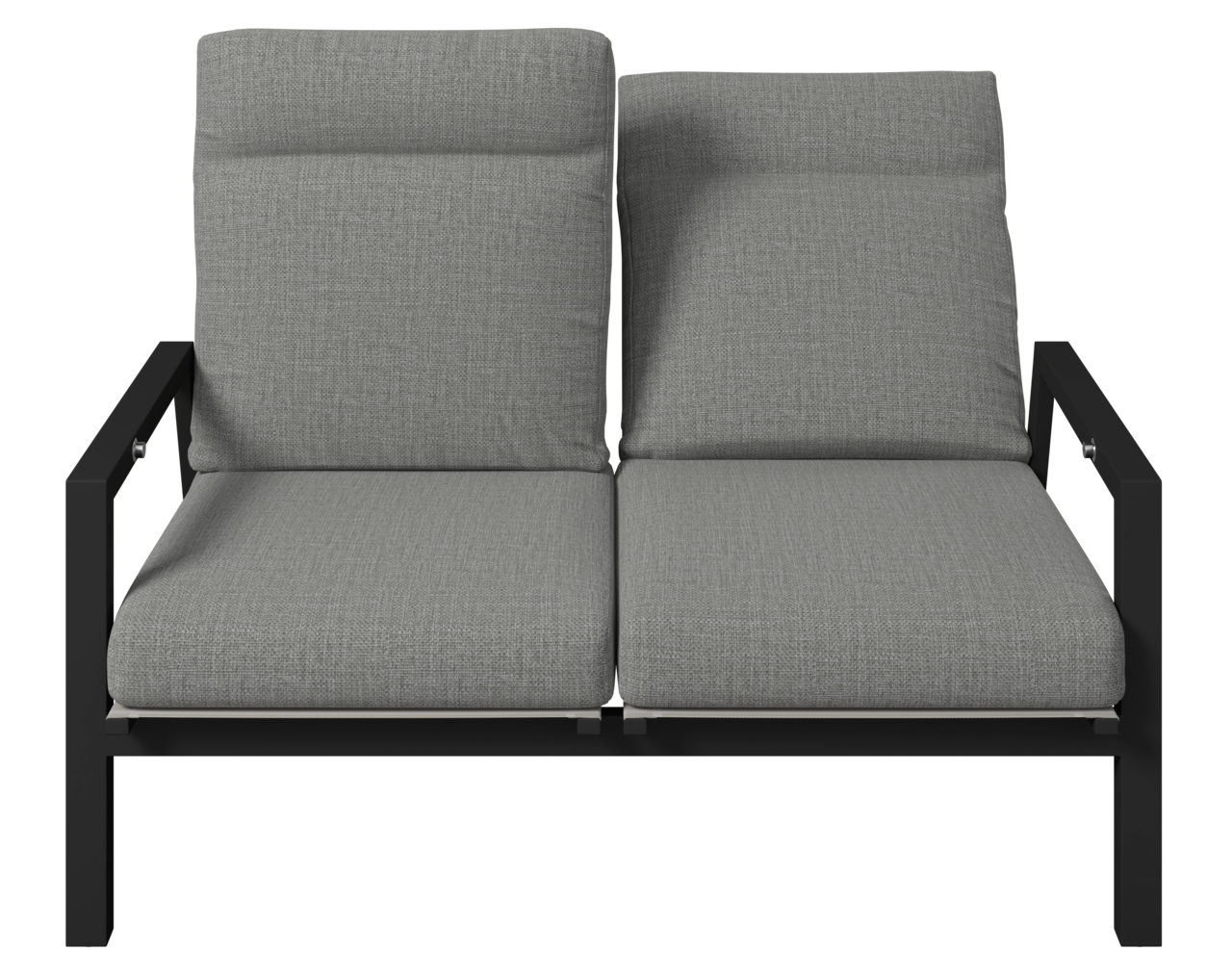 Gartenbank 2er mit grauen Polstern, Vorderansicht