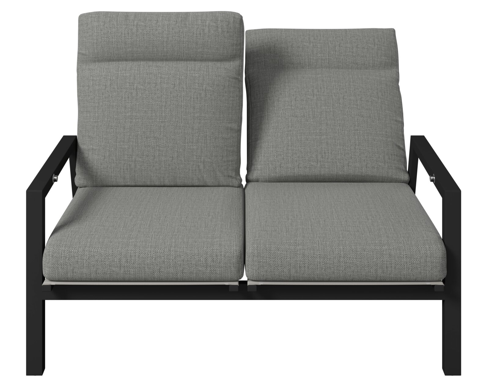 Gartenbank 2er mit grauen Polstern, Vorderansicht
