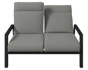 Gartenbank 2er mit grauen Polstern, Vorderansicht