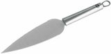 Tortenmesser aus Edelstahl mit gezackter Klinge und ergonomischem Griff, seitliche Perspektive