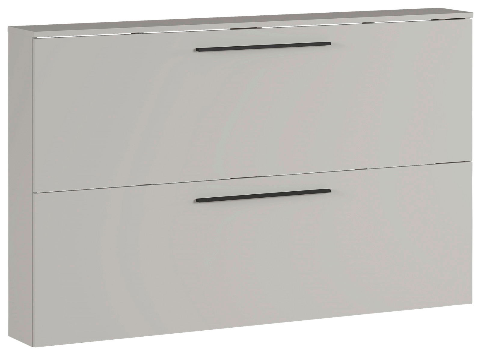 Schuhschrank der Serie UBBE von Germania in seitlicher Perspektive mit zwei Klappen und schwarzen Griffen.