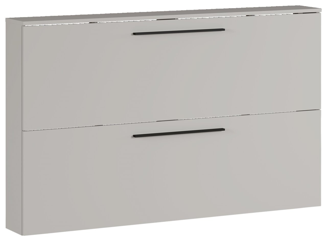 MID.YOU Schuhschrank UTAH Schuhschrank der Serie UBBE von Germania in seitlicher Perspektive mit zwei Klappen und schwarzen Griffen.