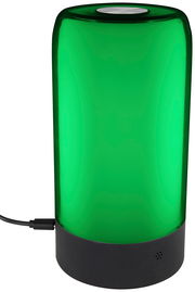 Grüne LED-Tischleuchte Mare mit zylindrischem Glasdesign, seitliche Perspektive