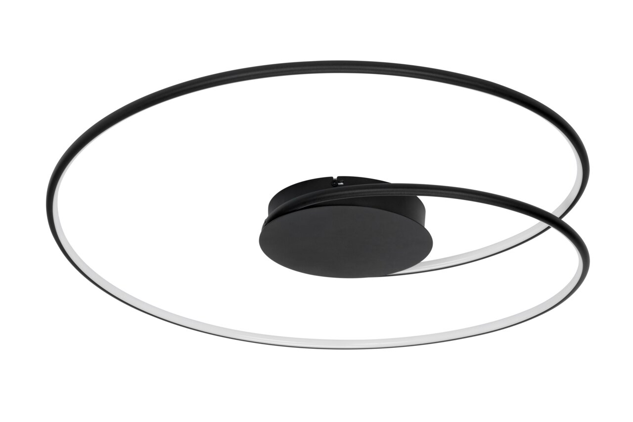 Moderne LED-Deckenleuchte in schwarzem Design, seitliche Perspektive