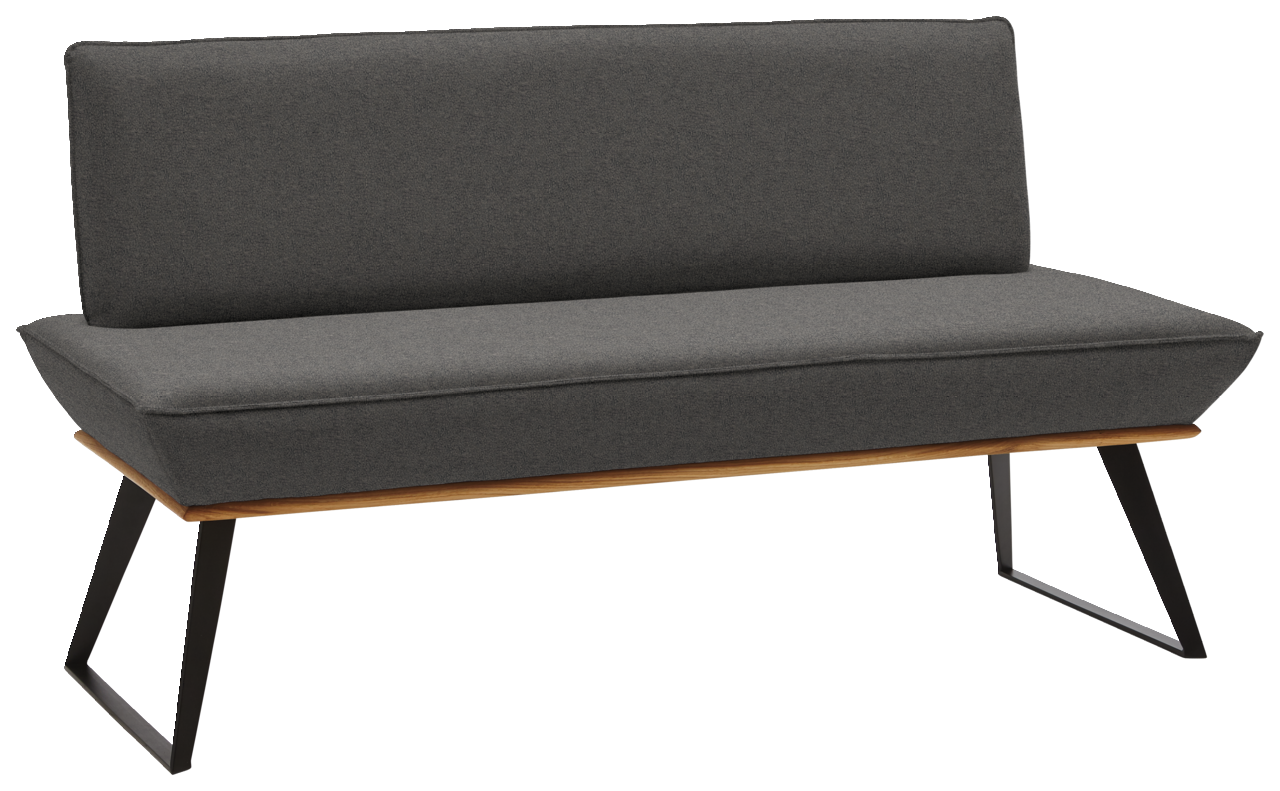 Voleo Bank MALIBU Graue Bank mit schwarzem Metallgestell, seitliche Perspektive