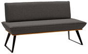 Graue Bank mit schwarzem Metallgestell, seitliche Perspektive
