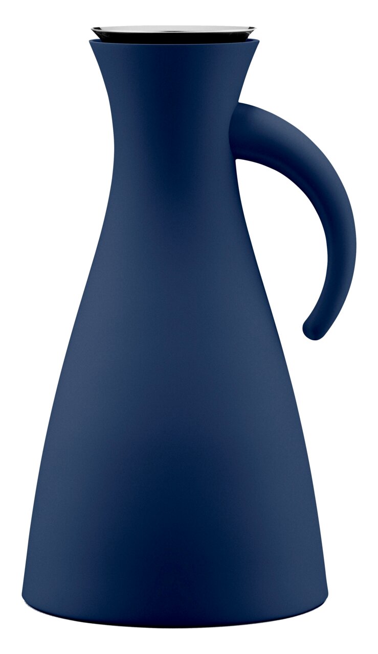 Isolierkanne 1,0 l in Navy Blue, seitliche Ansicht mit elegantem, geschwungenem Griff und modernem Design.