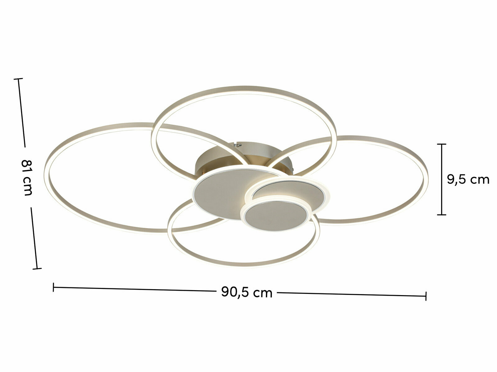 Moderne LED-Deckenleuchte mit kreisförmigem Design, seitliche Perspektive