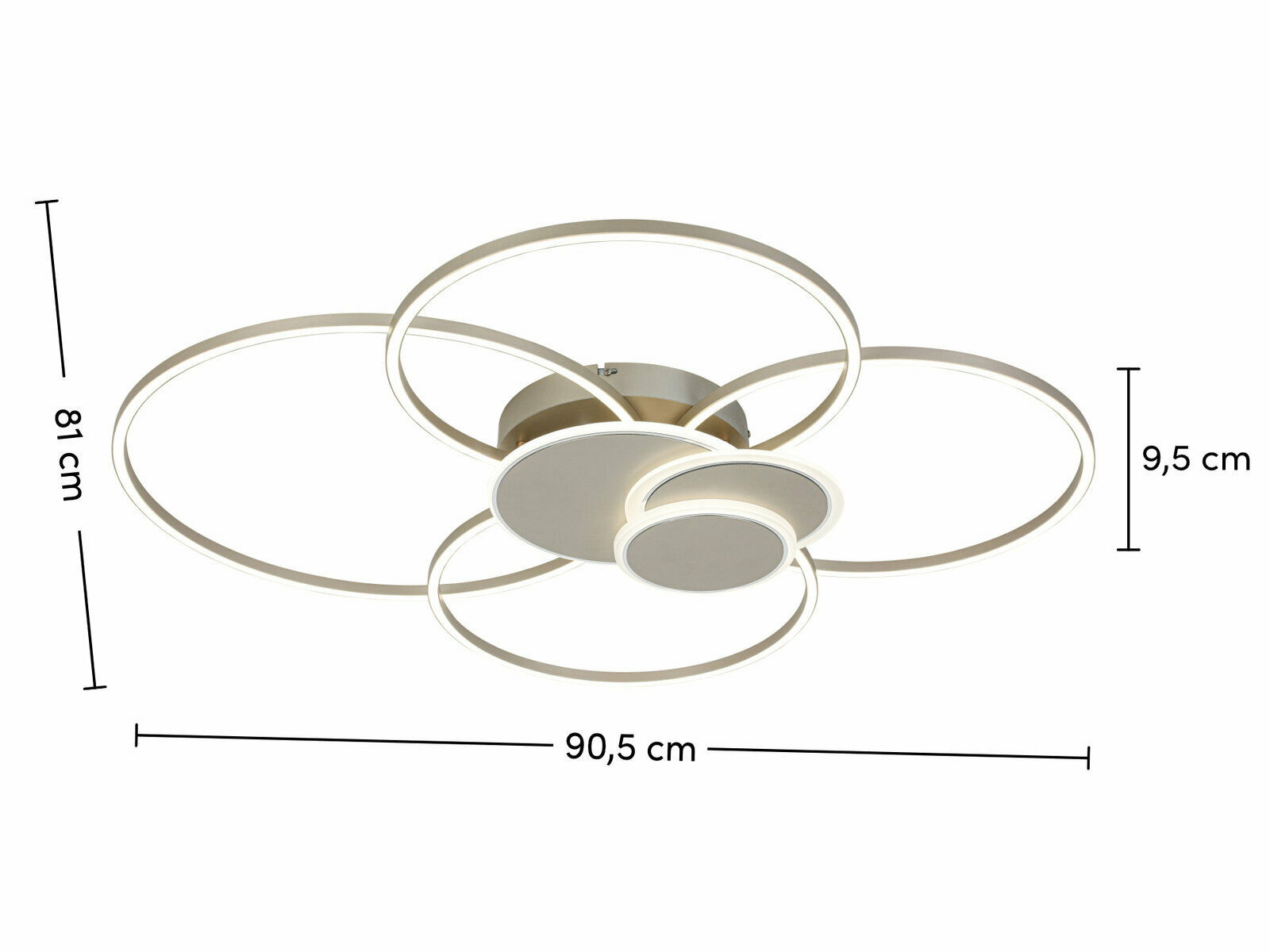 Moderne LED-Deckenleuchte mit kreisförmigem Design, seitliche Perspektive