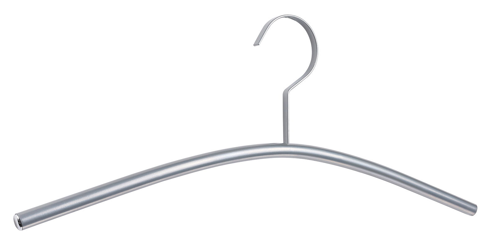 Silberner Garderobenbügel aus Metall, seitliche Perspektive