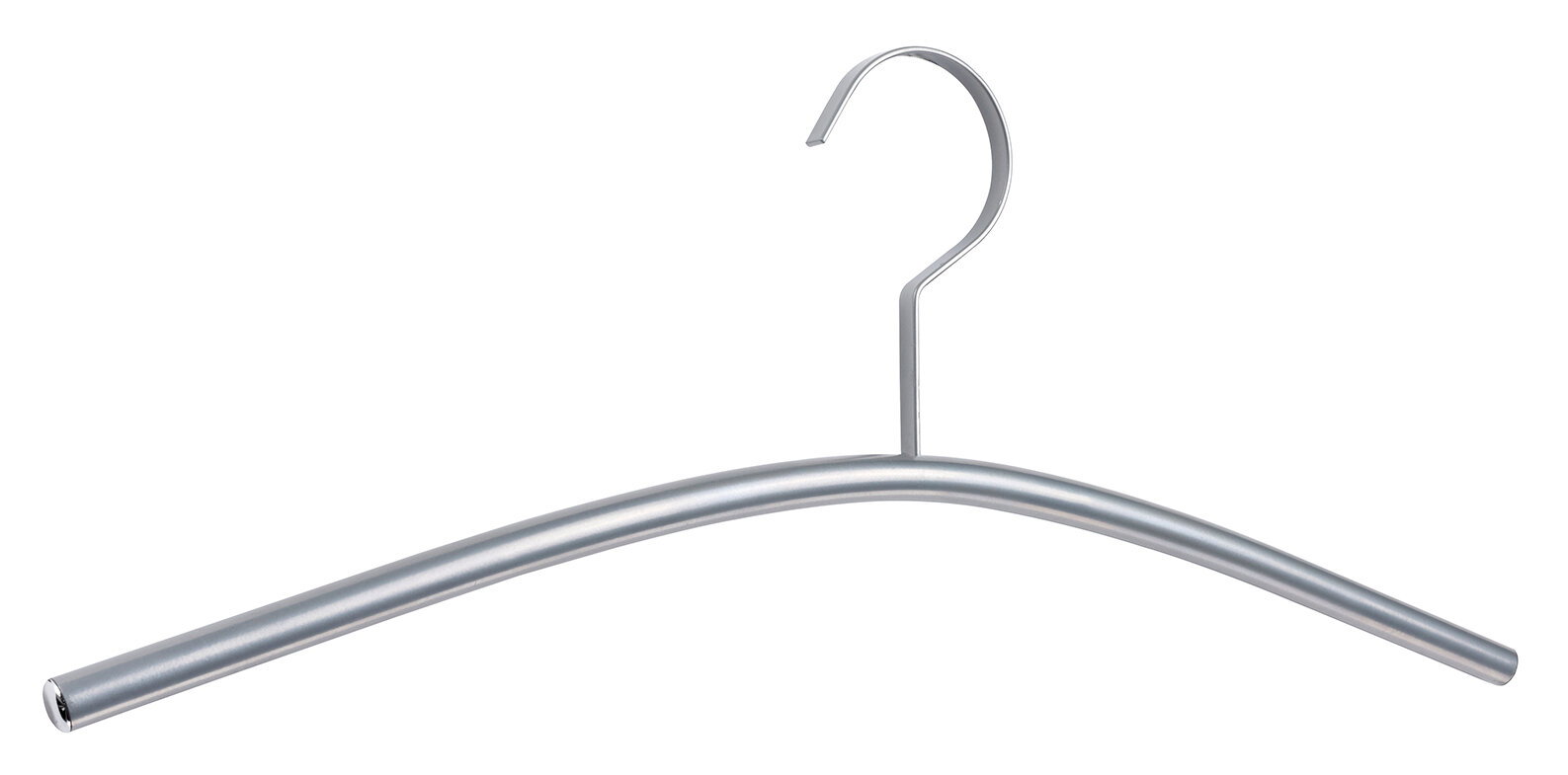 Silberner Garderobenbügel aus Metall, seitliche Perspektive