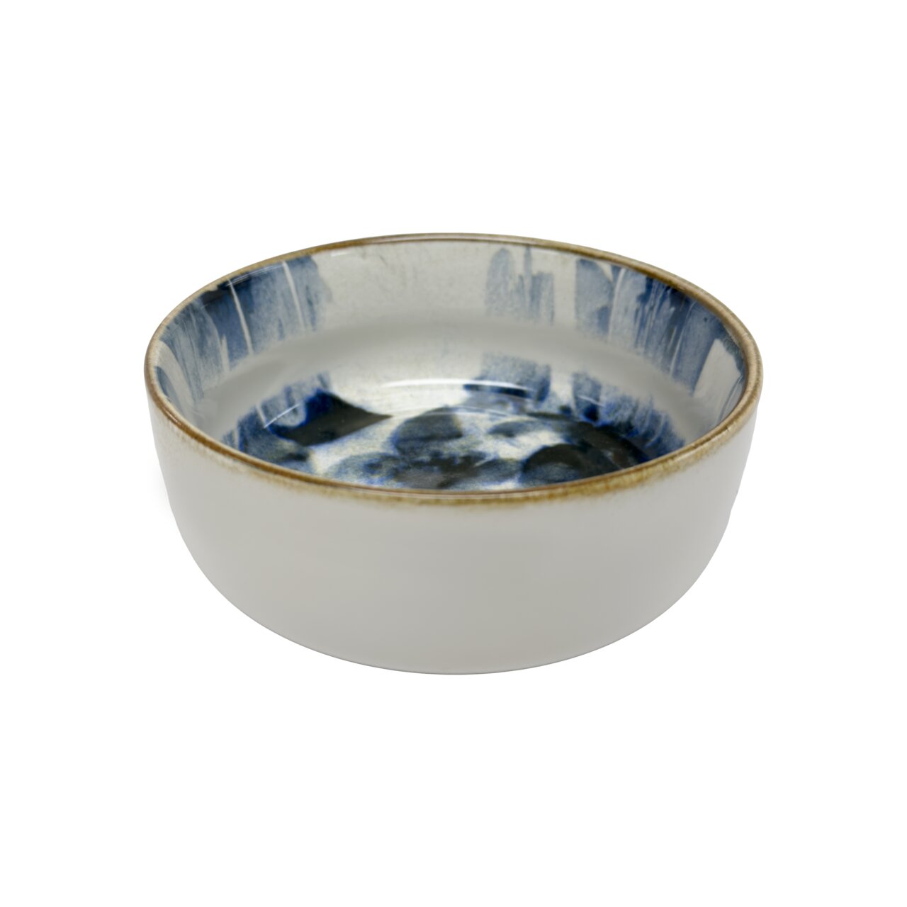 Keramikschale mit blauem Muster, seitliche Perspektive