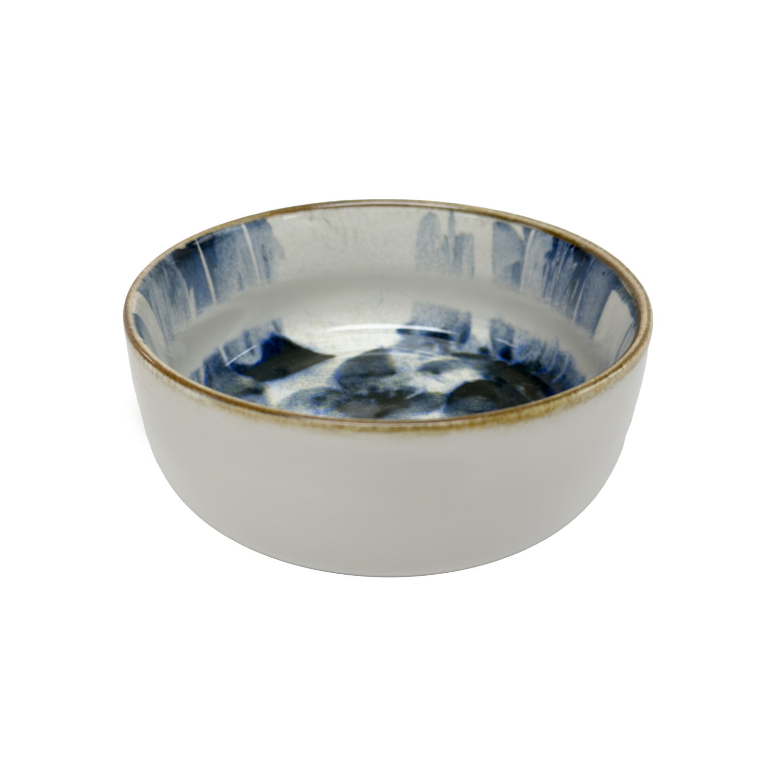 Keramikschale mit blauem Muster, seitliche Perspektive