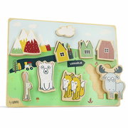 Steckpuzzle mit Tiermotiven und Landschaft, Perspektive von vorne