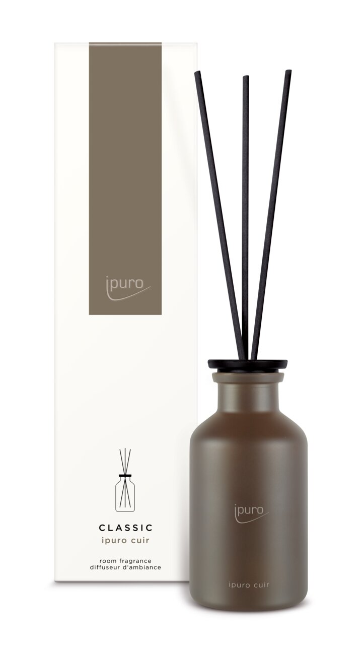 Ipuro Classic Cuir kamerparfum 240 ml met stokjes, vooraanzicht