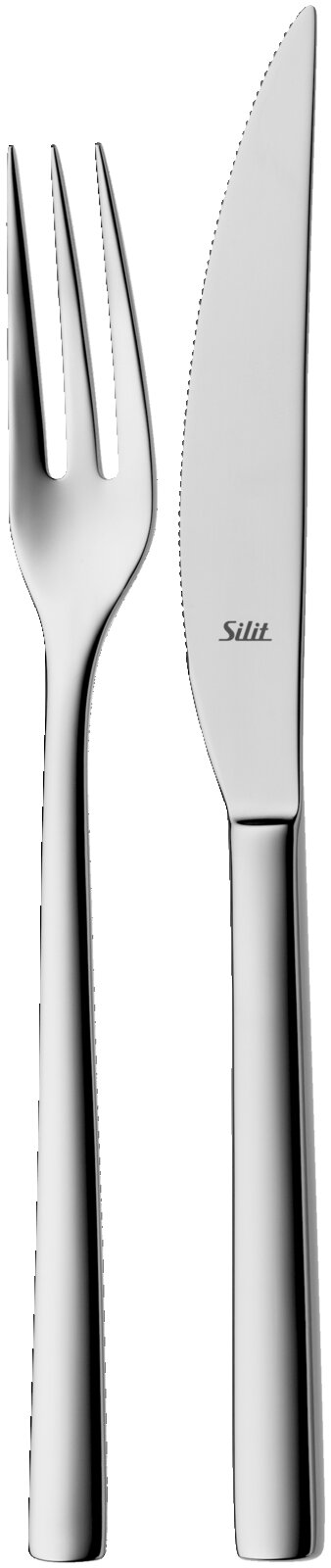 Silit Steakbesteck 12tlg. TREND Silit Edelstahl-Besteckset mit Gabel und Messer, polierte Oberfläche, frontal von oben freigestellt