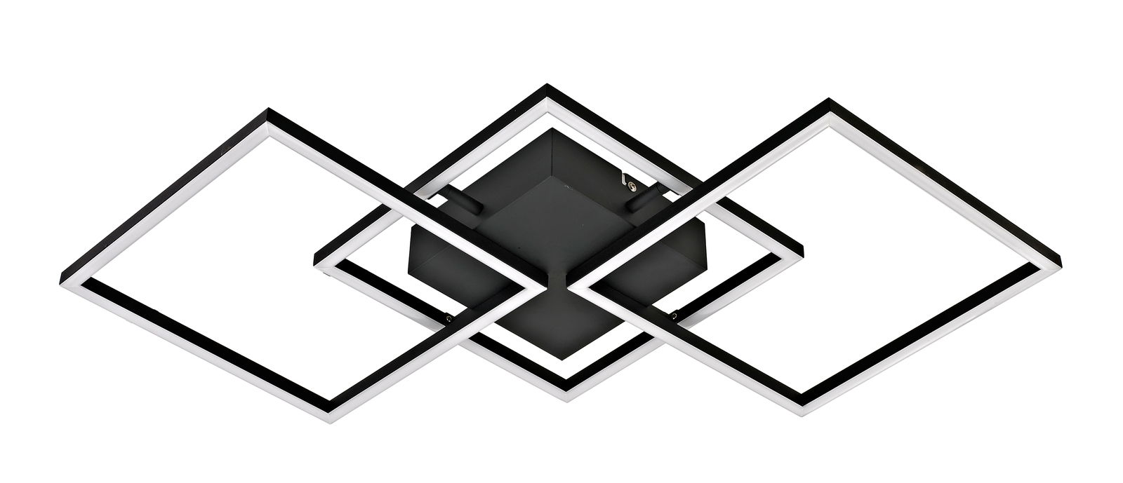 Moderne LED-Deckenleuchte mit geometrischem Design, von unten betrachtet.