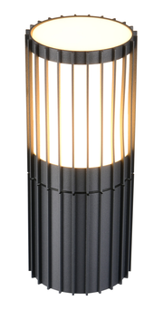 Moderne Aussenwandleuchte mit vertikalen Streben, seitliche Perspektive