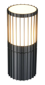 Moderne Aussenwandleuchte mit vertikalen Streben, seitliche Perspektive