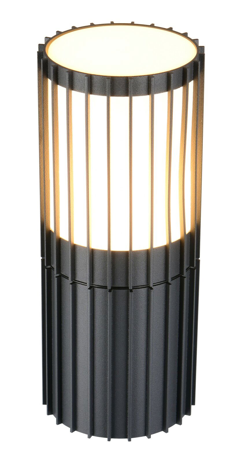 Moderne Aussenwandleuchte mit vertikalen Streben, seitliche Perspektive