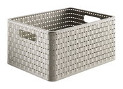 Rechteckiger Aufbewahrungskorb A4 COUNTRY in beige mit geflochtenem Design, seitliche Griffe, Perspektive von schräg oben.