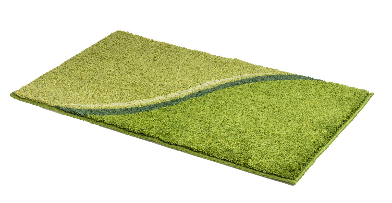 Grüner Badteppich 70x120cm mit wellenförmigem Muster, seitliche Perspektive