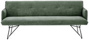 Grüne 2-Sitzer-Solobank mit geripptem Stoffbezug und schwarzen Metallbeinen, Frontalansicht.