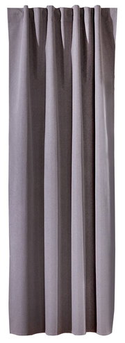 Grauer Verdunklungsvorhang in voller Länge, frontal fotografiert