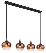 Hängeleuchte MAXY mit vier rauchfarbenen Glaskugeln, seitliche Perspektive