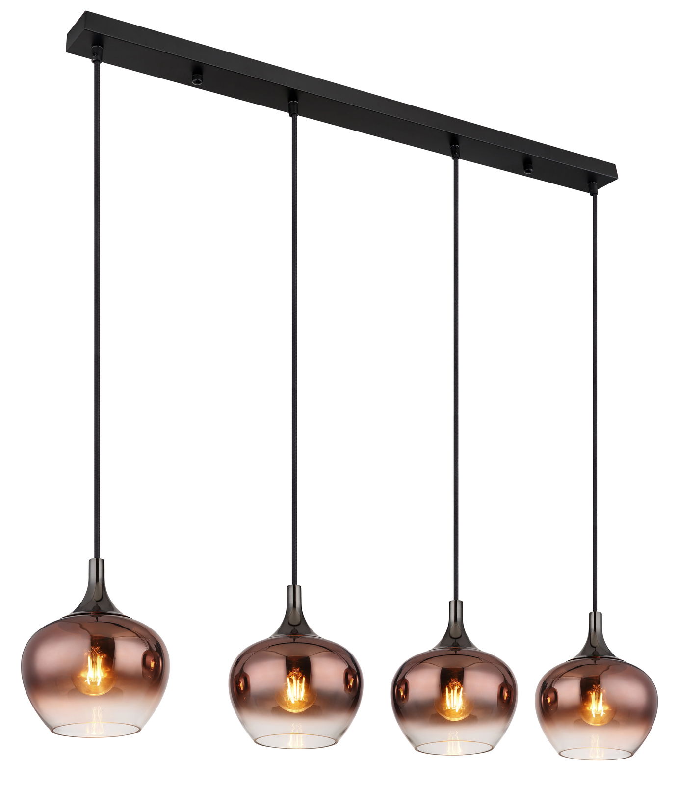 Globo Lighting Hängeleuchte MAXY Hängeleuchte MAXY mit vier rauchfarbenen Glaskugeln, seitliche Perspektive