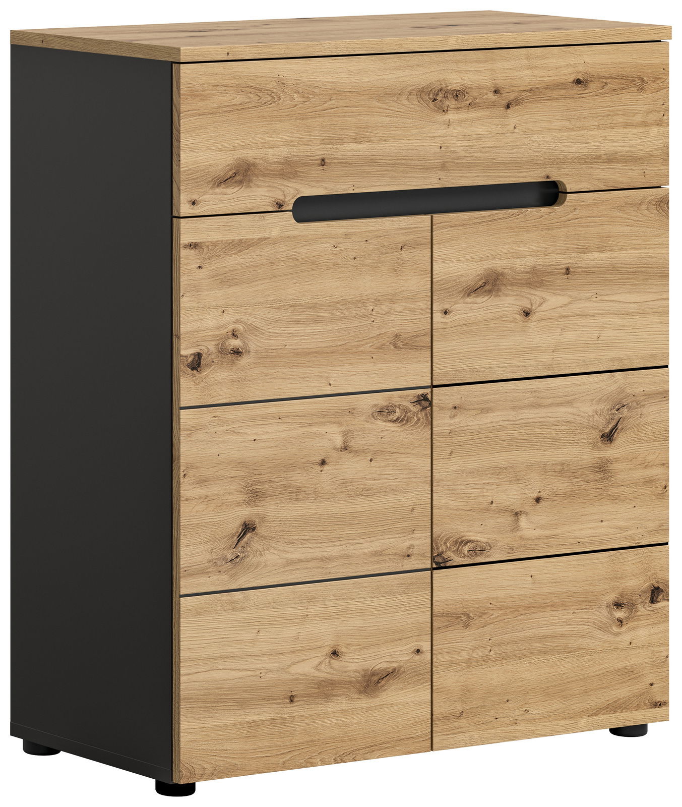 Schuhkommode aus Holz mit schwarzem Korpus, Frontansicht