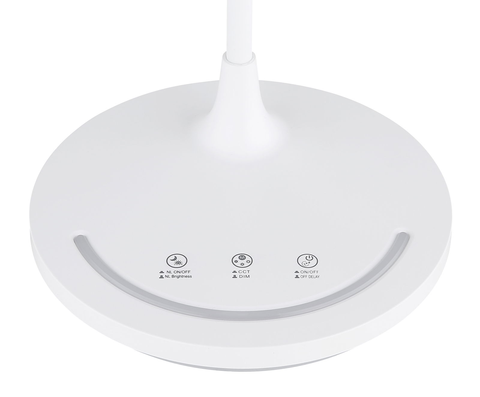 Weiße Tischleuchte mit Touch-Bedienfeld, Ansicht von oben