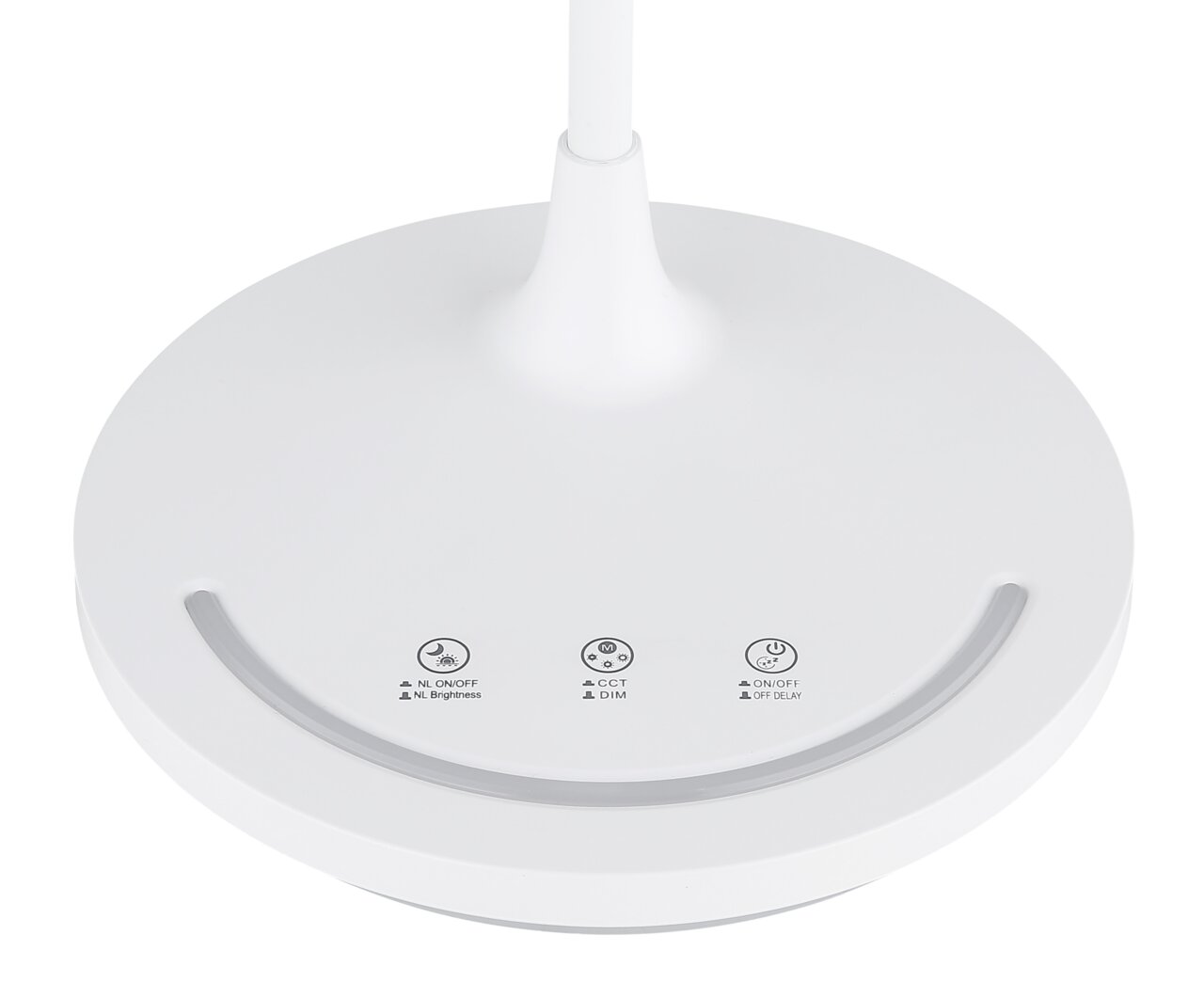 Weiße Tischleuchte mit Touch-Bedienfeld, Ansicht von oben