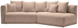 Beige Rundecke Sofa mit mehreren Kissen, Ansicht von vorne