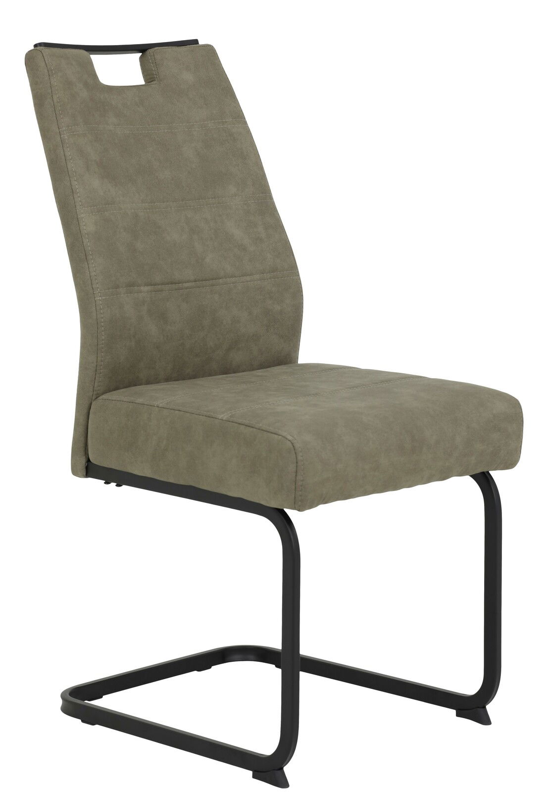 Z2 Schwingstuhl KERSTIN Moderner Schwingstuhl mit olivgrünem Stoffbezug und schwarzem Metallgestell, seitliche Perspektive