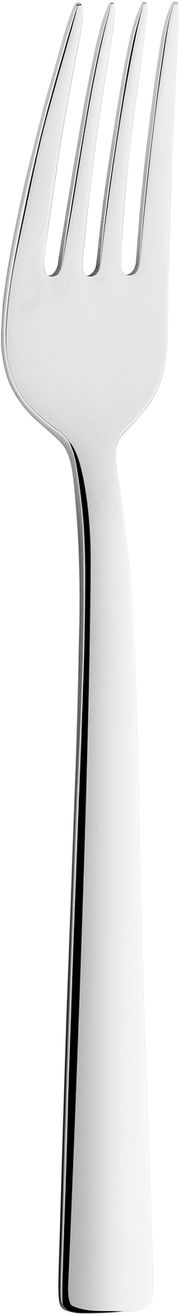 Nahaufnahme einer glänzenden Edelstahlgabel aus dem Besteckset King 68-tlg., frontal abgebildet.