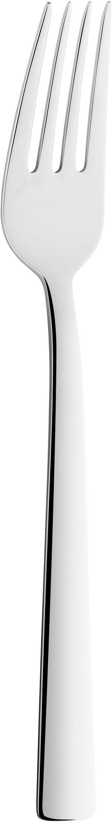 Nahaufnahme einer glänzenden Edelstahlgabel aus dem Besteckset King 68-tlg., frontal abgebildet.