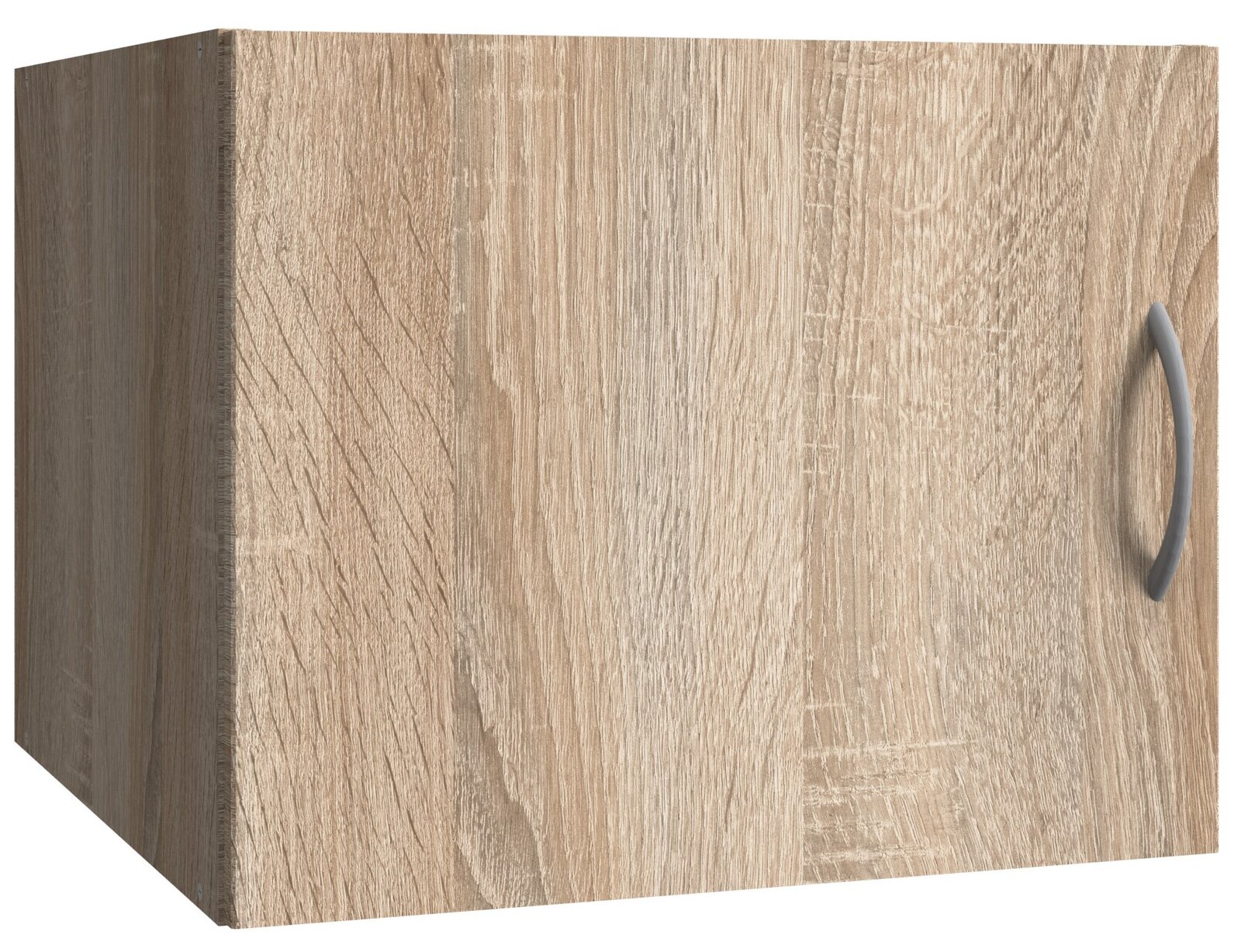 XORA Aufsatz T40 MULTIRAUMKONZEPT Holzfarbener Schrankaufsatz mit Tür und silbernem Griff, Perspektive von vorne links