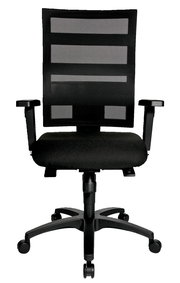 Schwarzer Drehstuhl mit Netzrückenlehne und Armlehnen, Vorderansicht