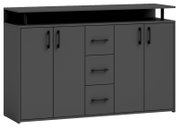 Modernes Sideboard in dunklem Grau mit vier Türen und drei Schubladen, frontal abgebildet.