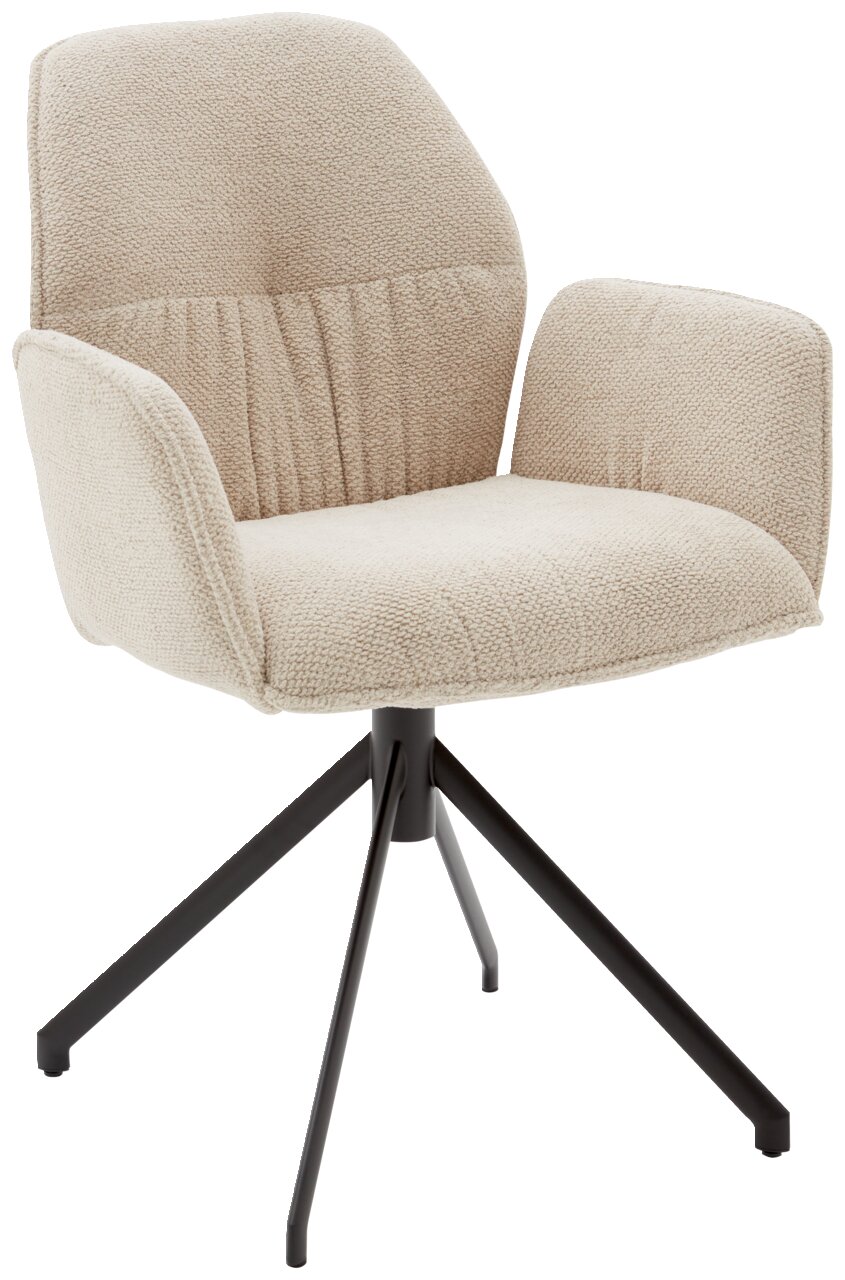 Dieter Knoll Fauteuil SEDE Beige fauteuil met gestoffeerde zitting en rugleuning, op een zwart metalen onderstel, zijaanzicht
