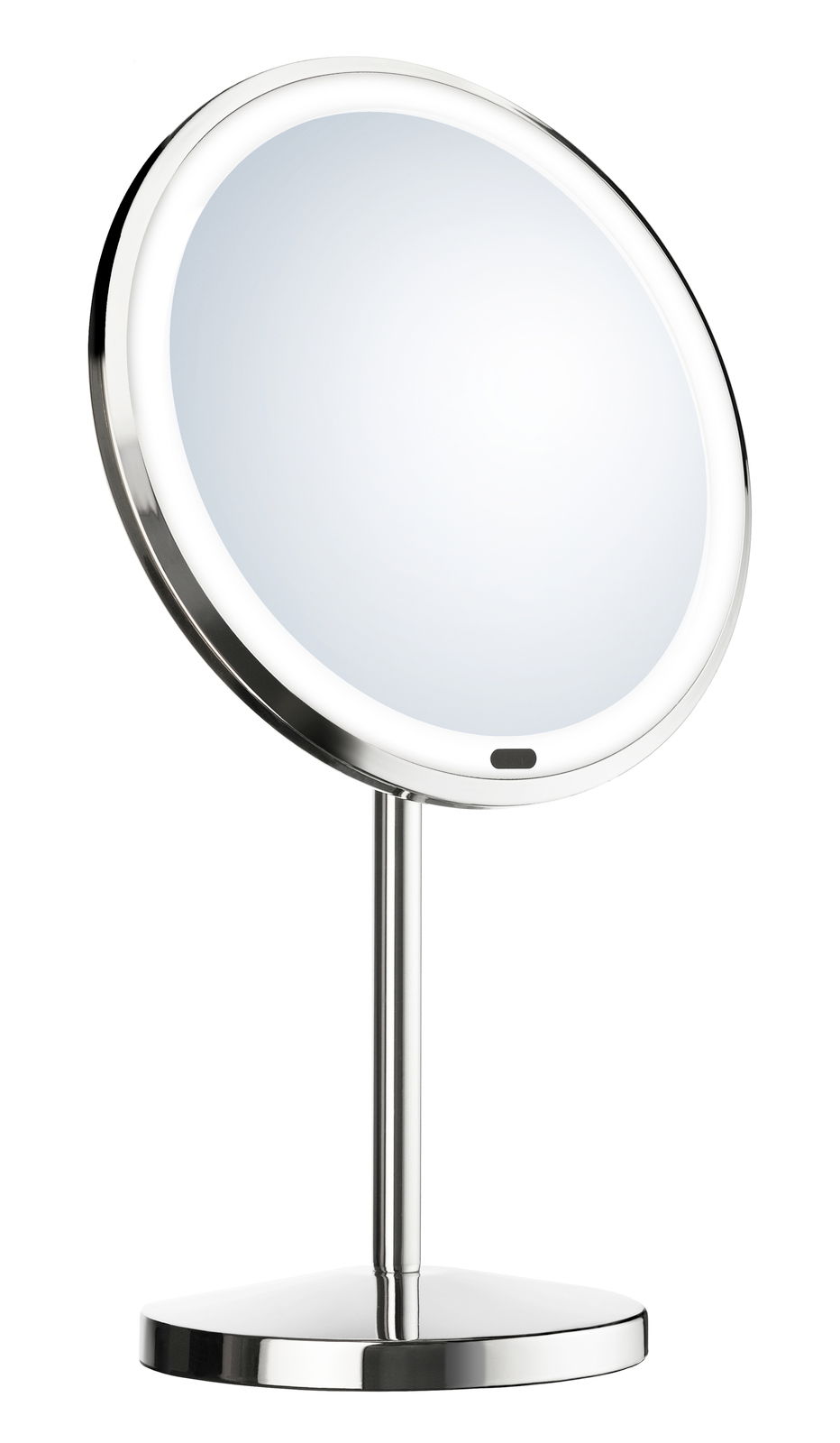 LED-Kosmetikspiegel auf einem Ständer, seitliche Perspektive