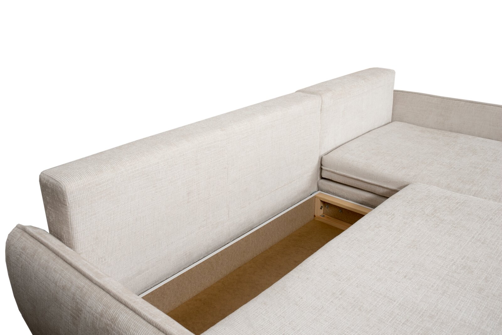 Beige Ecksofa mit Stauraum, Ansicht von oben