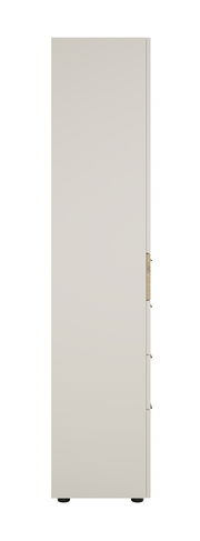 Seitenansicht eines hohen, schmalen Aktenschranks mit Schubladen in neutraler Farbe.