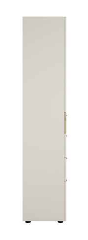 Seitenansicht eines hohen, schmalen Aktenschranks mit Schubladen in neutraler Farbe.