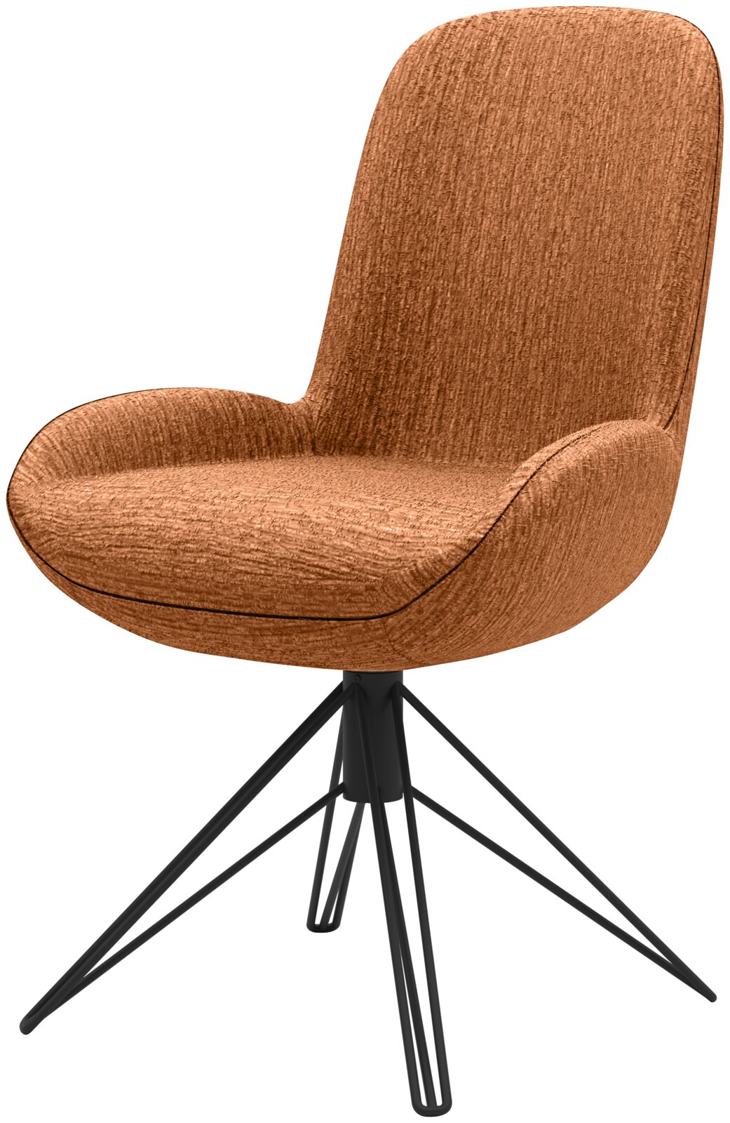 Musterring Stuhl MR HELVIN Moderner Stuhl mit braunem Stoffbezug und schwarzem Metallgestell, seitliche Perspektive