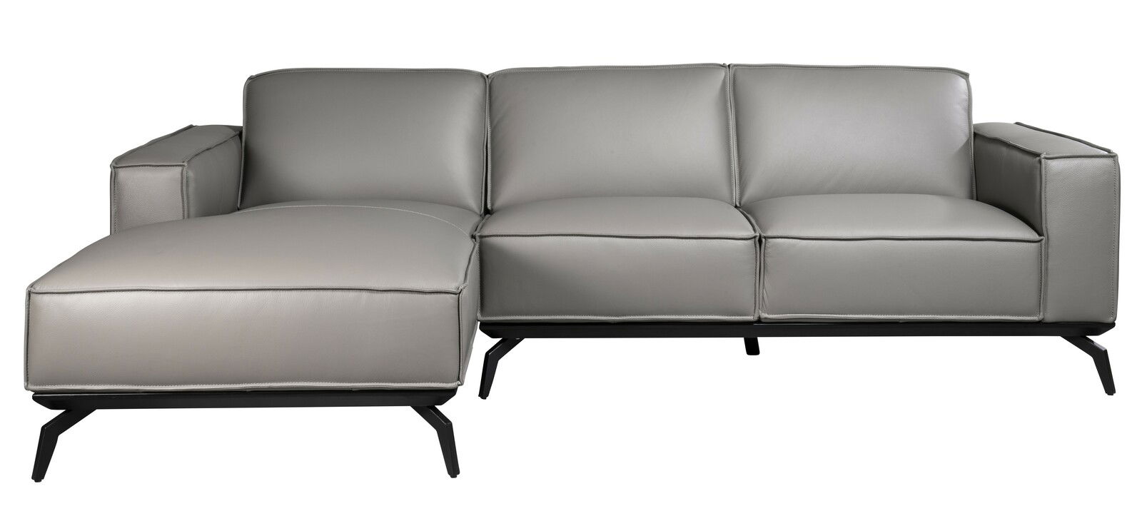 Graue Longchairkombination aus Leder mit schwarzem Metallgestell, Vorderansicht