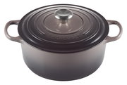 Runder Bräter 26cm in der Farbe Flint von Le Creuset, Ansicht von schräg oben