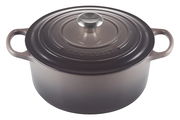 Runder Bräter 26cm in der Farbe Flint von Le Creuset, Ansicht von schräg oben
